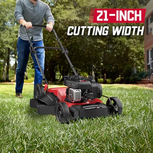 PowerSmart Gas Lawn Mower, 21-Inch 144cc 4-Stroke Engine 2-in-1 Walk-Behind Push Lawn Mower with 10-Inch Rear Wheels