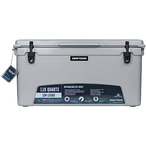 Driftsun 110-Quart Ice Chest, Heavy Duty, High Performance Roto-Molded Commercial Grade Insulated Cooler, White