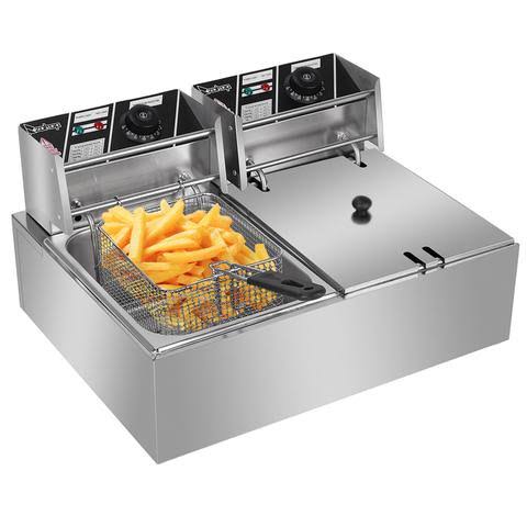 Zokop 12L 5000W Electric Deep Fryer with Basket Stainless Steel Double Cylinder Electric Fryer for Home and Commercial Use Eh82