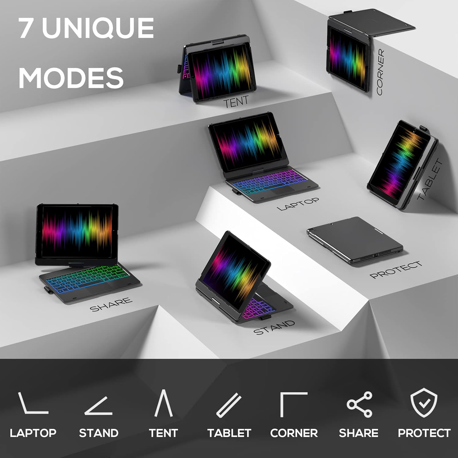 typecase Touch Ultra iPad 9th Generation Case with Keyboard (10.2, 2021) - Trackpad, RGB Backlight, 360° Rotatable, Thin & Light for 8th Gen (2020), 7th Gen (2019), Air 3, Pro 10.5 (Black)