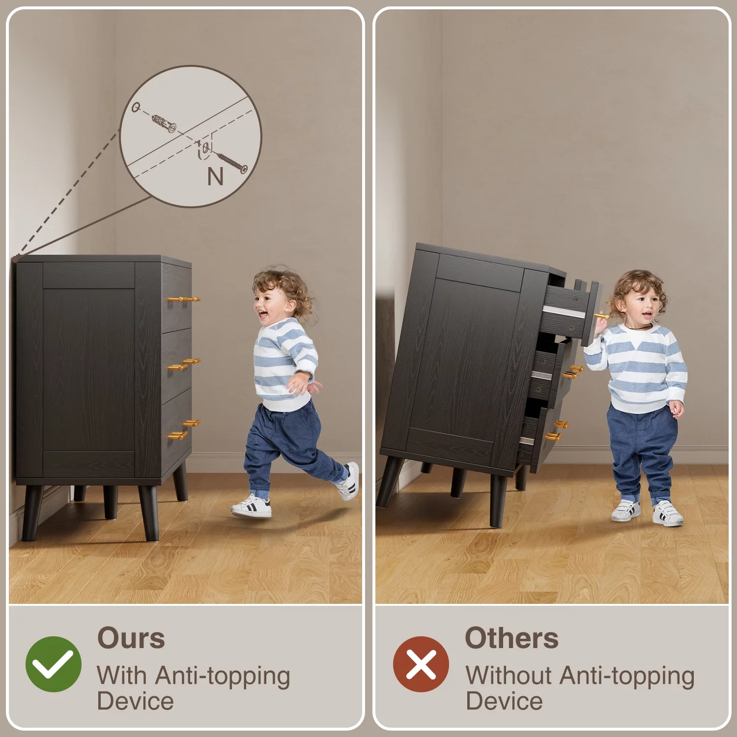 Dresser for Bedroom,Black Dresser with 6 Drawers, Wide Chest of Drawers with Gold Handles