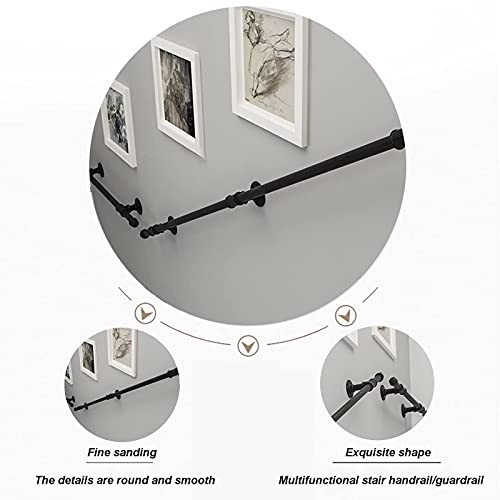 Stairs Handrail Banister for Walls,Modern Stair Railing Brackets Black Metal Wrought Iron Wall Support 1m 1.5m 2m 2.5m 3m for Disabled Elderly Indoor and Outdoor