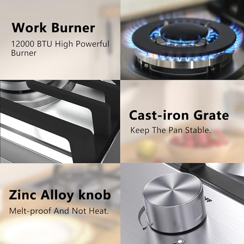 Gas Cooktop, Bulit-in Gas Stove Top, NG/LPG Convertible Cooktops, Propane Cooktop with Thermocouple Protection, Stainless Steel