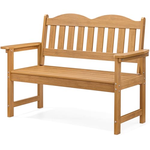 Outdoor Bench, 2-Person Poly Lumber Garden Bench with 800 lbs Weight Capacity, All-Weather Patio Bench with Armrests and Backrest for Garden, Porch, Backyard and Park, Blue