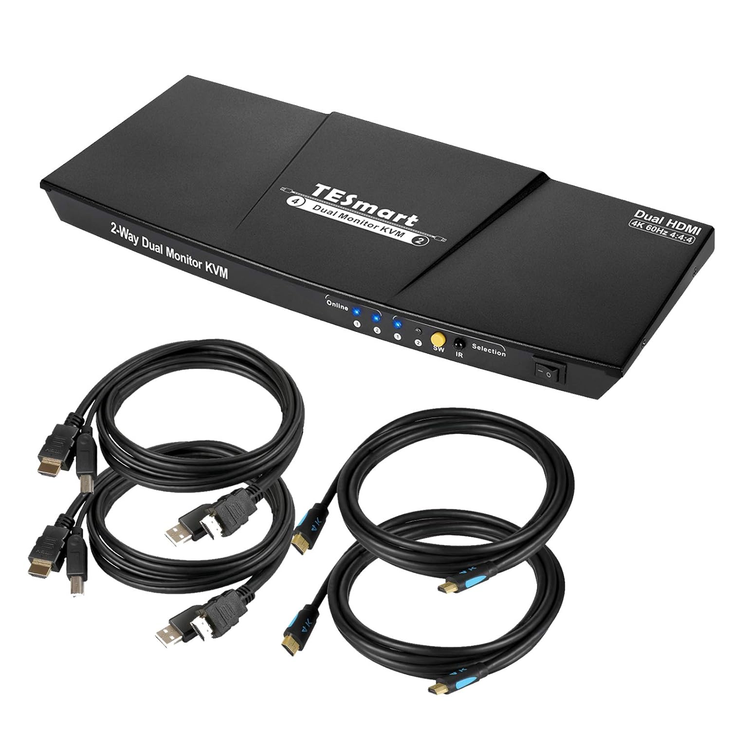 TESmart Dual HDMI 4x2 Dual Monitor KVM Switch 2 Port Updated 4K @ 60Hz, Support HDCP 2.2(Red)