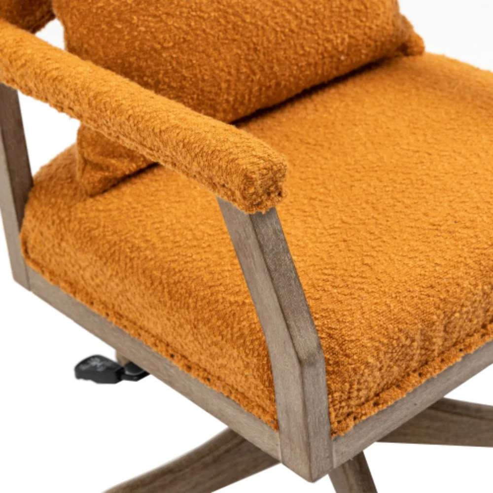 COOLMORE Computer Chair Office Chair Adjustable Swivel Chair Fabric Seat Home Study Chair Orange + Boucle