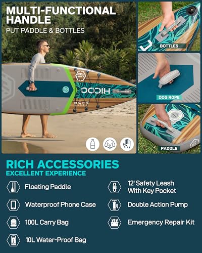 11'6''×34"×6" Extra Wide Inflatable Paddle Board, Stand Up Paddle Board, Sup Board with 3 Removable Fins, 10L Waterproof Bag, 16 D-Rings, Backpack, Hand Pump, Floating Paddle, Safety Leash