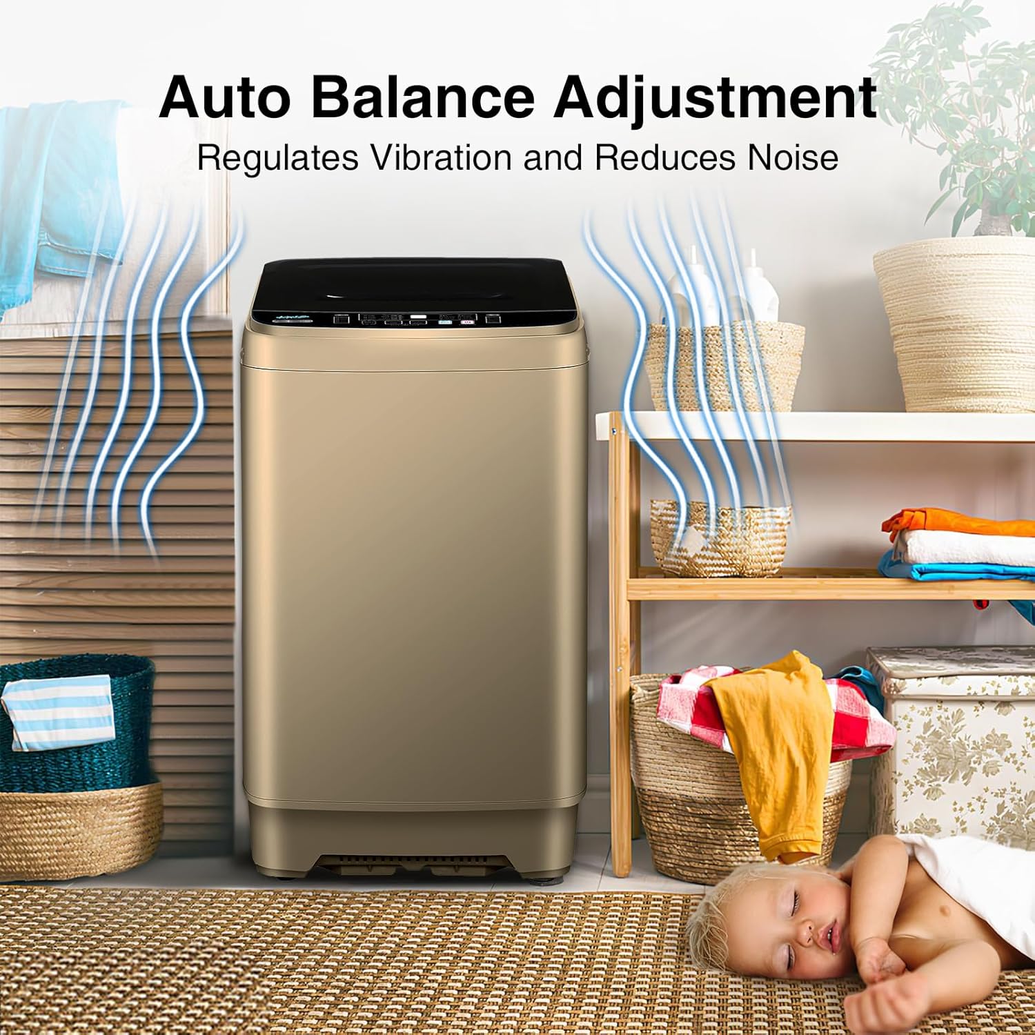 Portable Washing Machine, Full-Automatic Washing Machine 20lbs with Drain Pump, Compact Laundry Washer Spin Combo 10 Wash Program & 8 Water Levels, Portable Washer for Apartment Dorm RV(Gold)