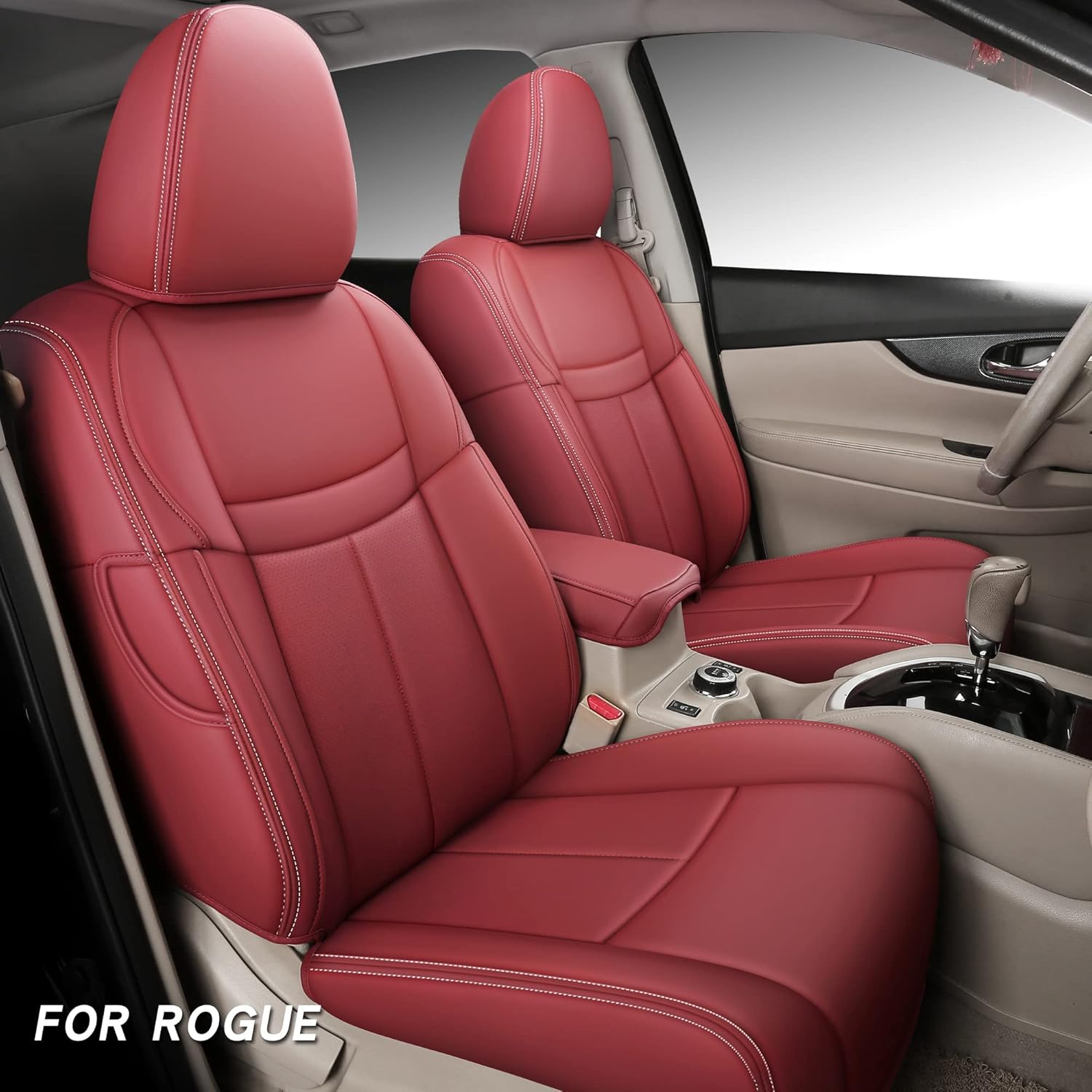 Isen-CoverAuto Full Coverage Faux Leather Custom Car Seat Covers Full Set Fit for 2014 2015 2016 2017 2018 2019 2020 Nissan Rogue ((Not for Sport) Beige)