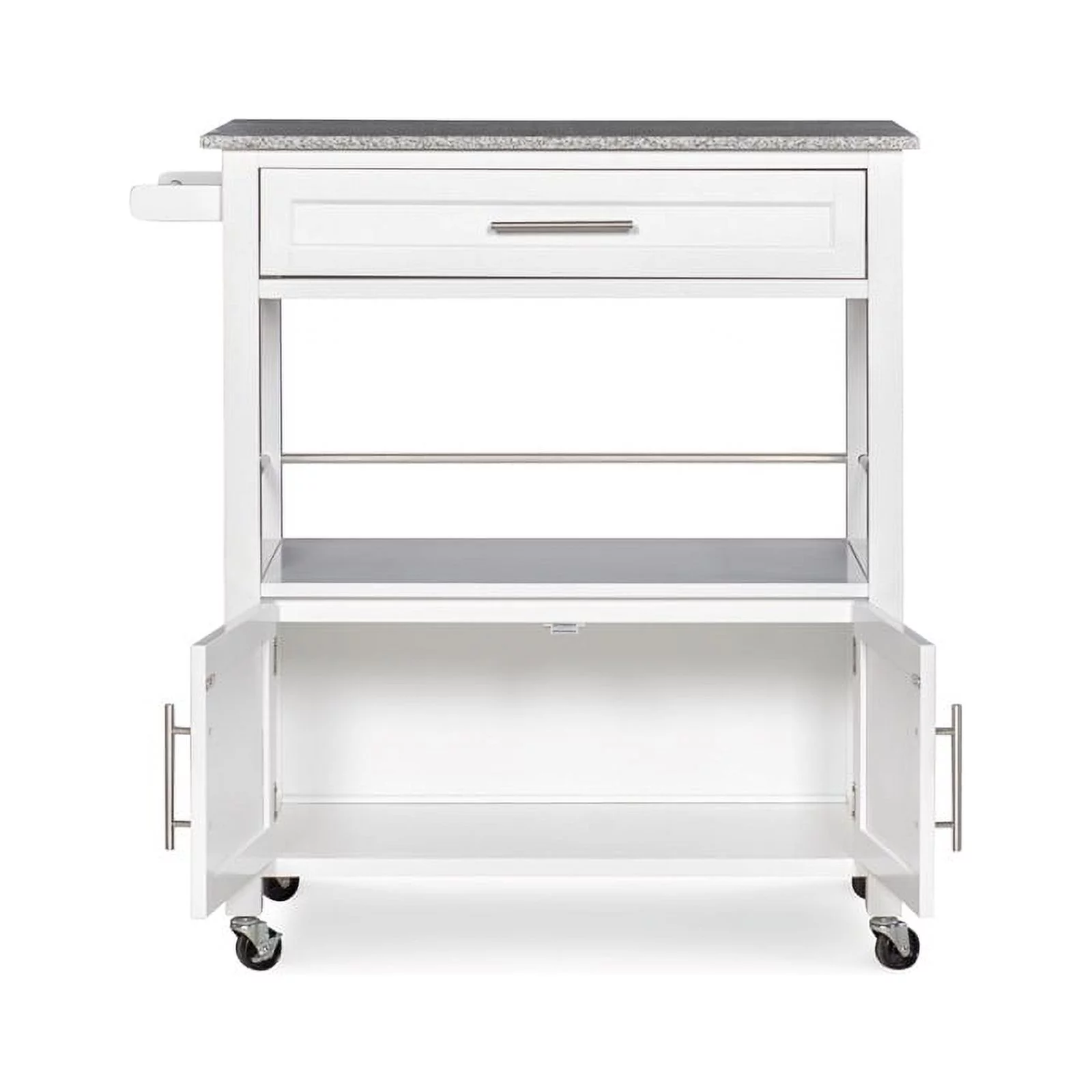 Riverbay Furniture Transitional Wood/Granite-Top Kitchen Cart in Bright White