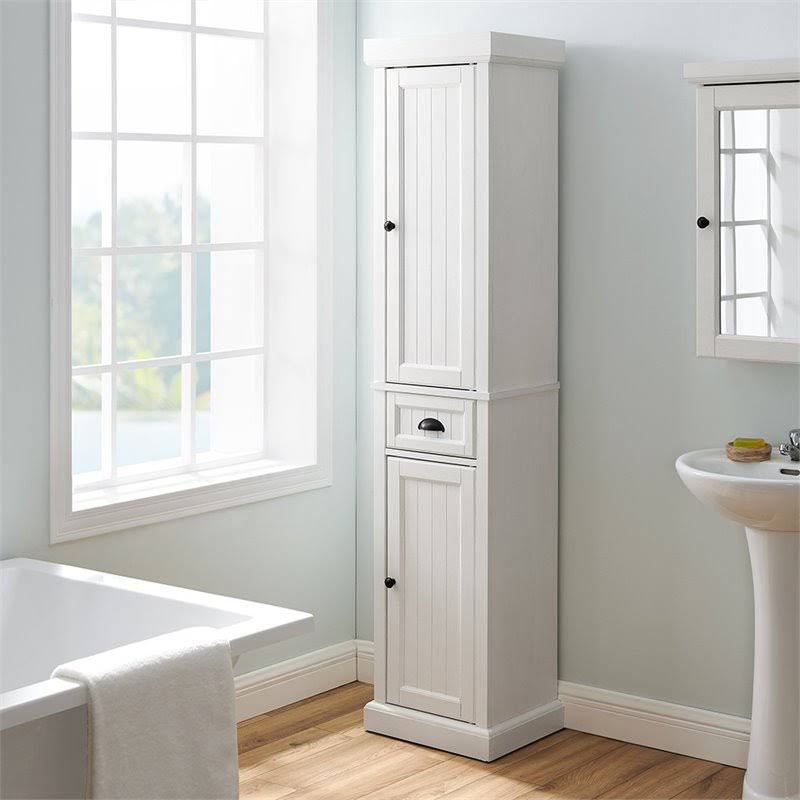 Pemberly Row 2 Drawer Linen Cabinet in Distressed White