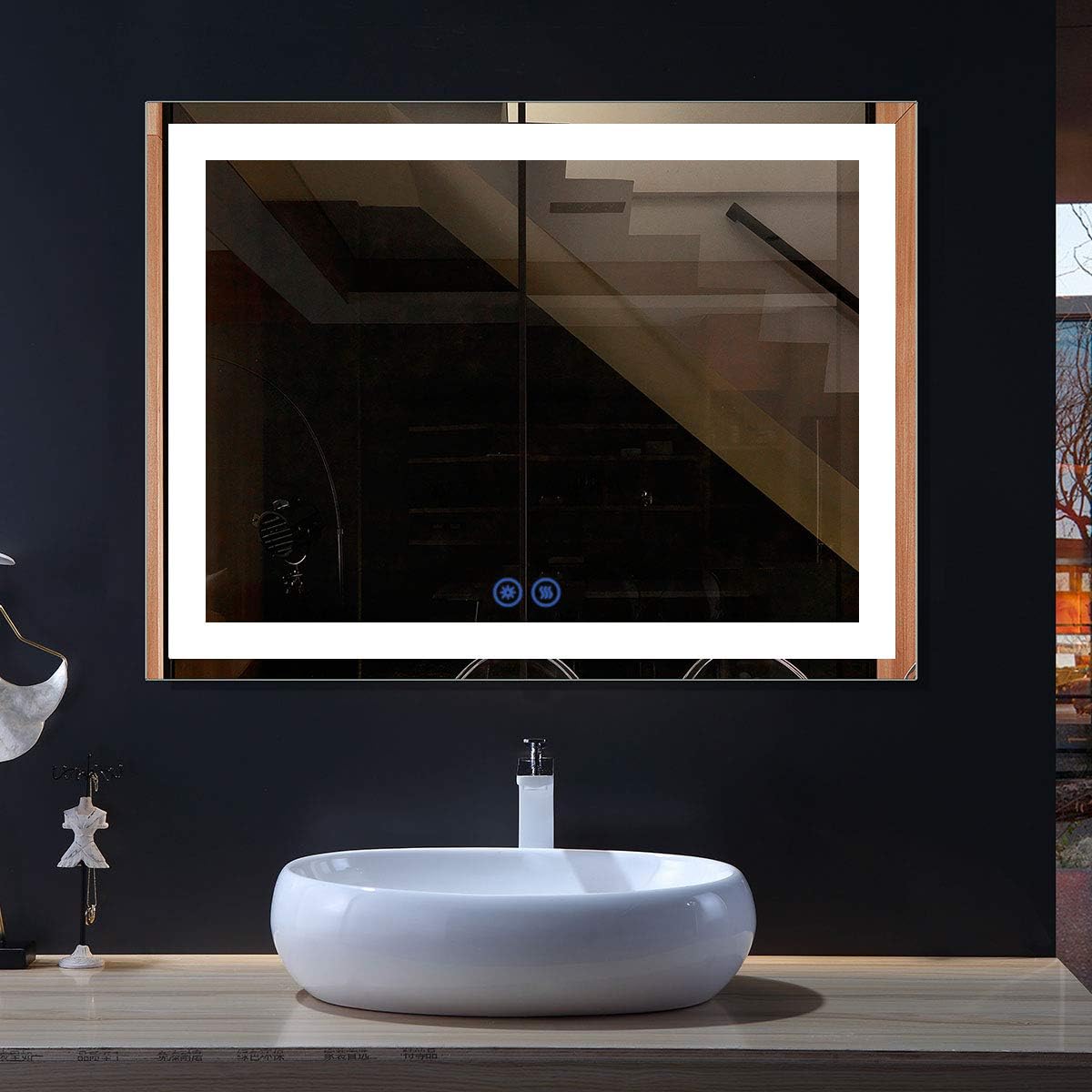 BHBL 60 x 36 Inch Illuminated LED Bathroom Mirror with Smart Button, Anti Fog, Dimmable, Bluetooth Speakers, Vertical & Horizontal Mount, Hotel Office Bar Mirror (D224-6036A)