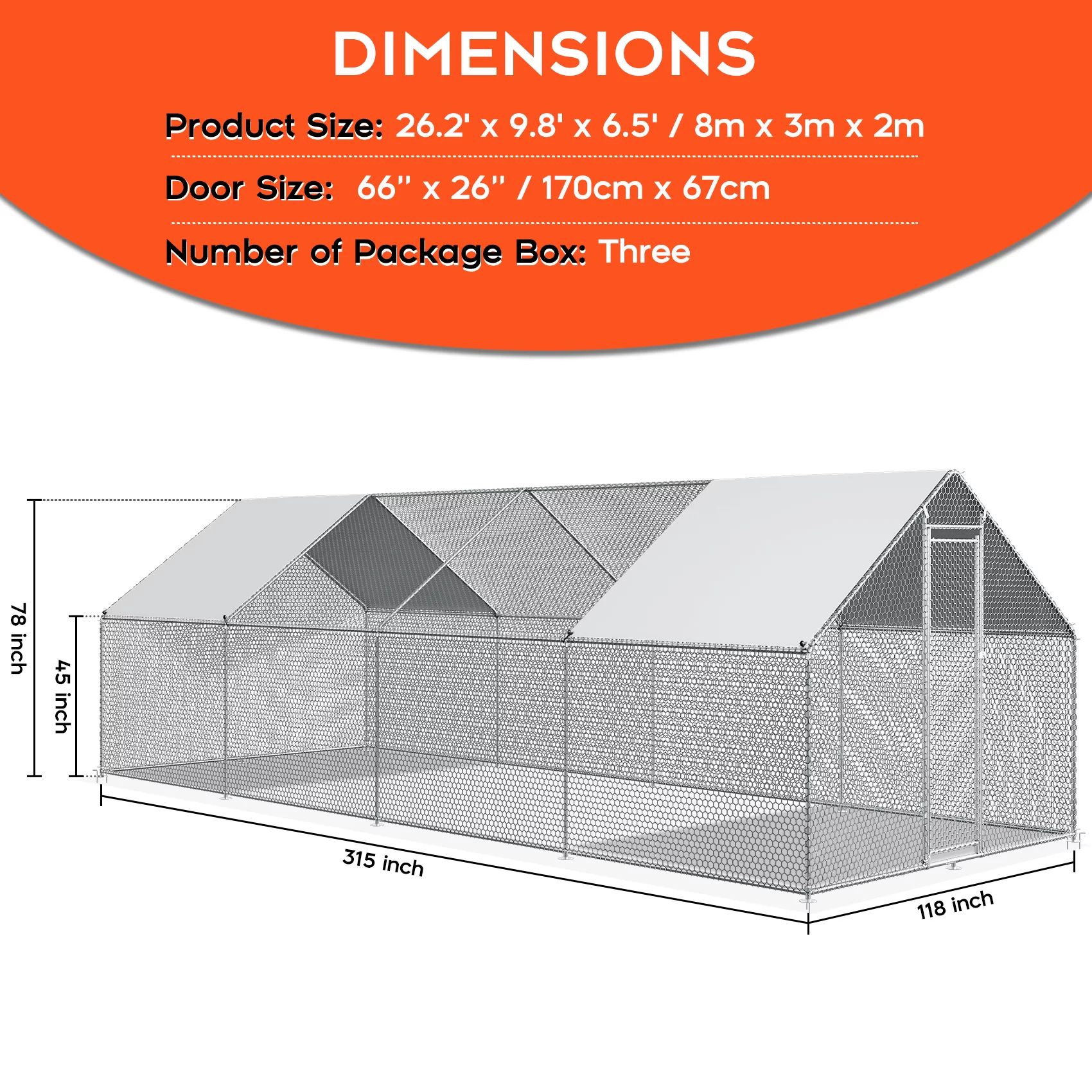 TCFUNDY 27x10ft Large Chicken Coop, Backyard Chicken Pen Run House with Wateroof & Sun-Proof Cover, Outdoor Walk-in Chicken Runs for Yard, Poultry Cage