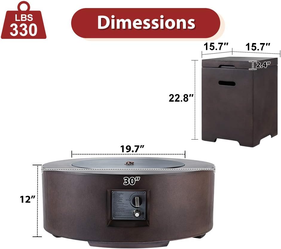 AVAWING 30in Outdoor Propane Fire Pit, 50,000 BTU Auto-Ignition Gas Fire Table w/ Weather-Resistant Pit Cover, Lava Rocks, CSA Certification