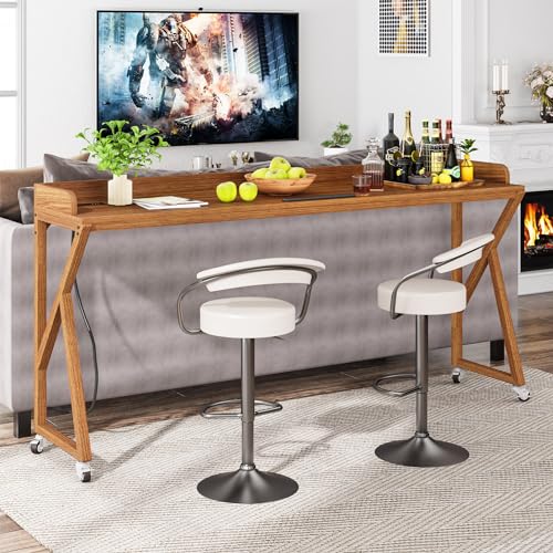 Tribesigns Overbed Table, 70.9" Queen Size Bed Table Over Bed Desk with Adjustable Tilt Board, Mobile Laptop Cart Computer Desk with 2 AC Outlets & 2 USB Ports on Wheels for Home/Hospital