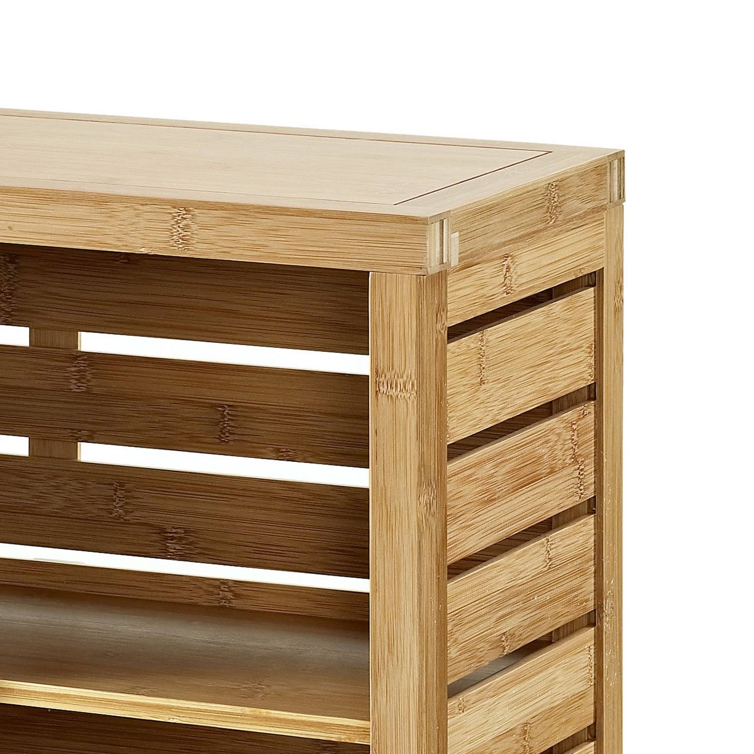 Slated Bamboo Floor Cabinet with 2 Sliding Doors and 3 Shelves Brown