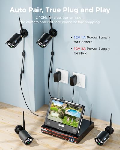 [Wireless Pro, 100ft Range] Hiseeu Wireless Security Camera System, Expandable 16CH 4K NVR, 4Pcs 3MP Night Vision WiFi Cameras Home Surveillance Outdoor, Motion Detection, 1TB HDD, One-Way Audio