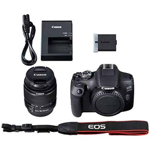 Canon EOS 2000D / Rebel T7 DSLR Camera w/EF-S 18-55mm F/3.5-5.6 Zoom Lens + 64GB Memory, LED Video Light, Case, Gripster Tripod, and More (Essential Bundle) (Renewed)
