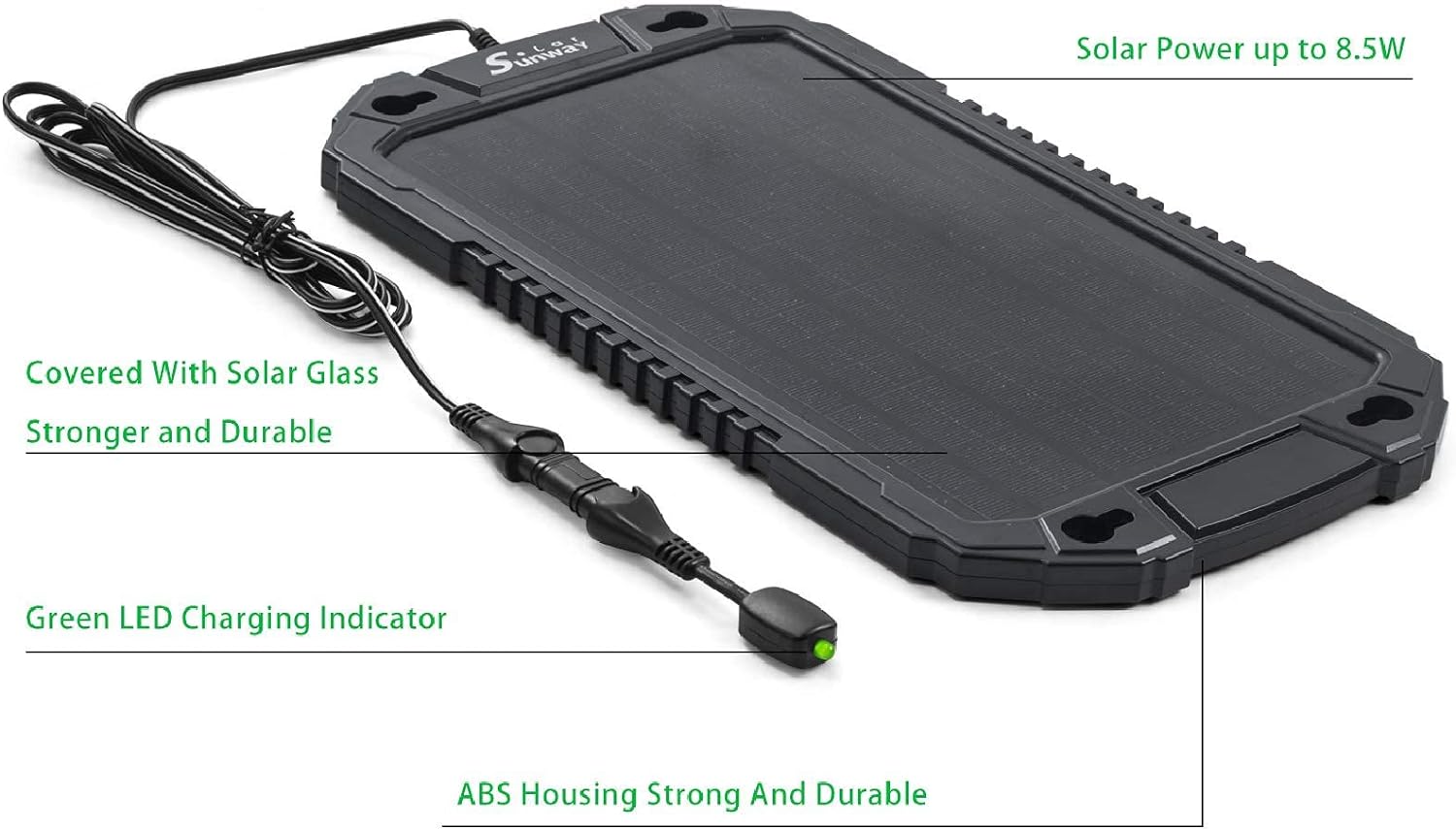 Sunway Solar Car Battery Trickle Charger & Maintainer 12Volt 8W Solar Panel Power Charger kit Portable Waterproof for Automotive RV Marine Boat Truck Motorcycle Trailer Tractor Powersports Snowmobile