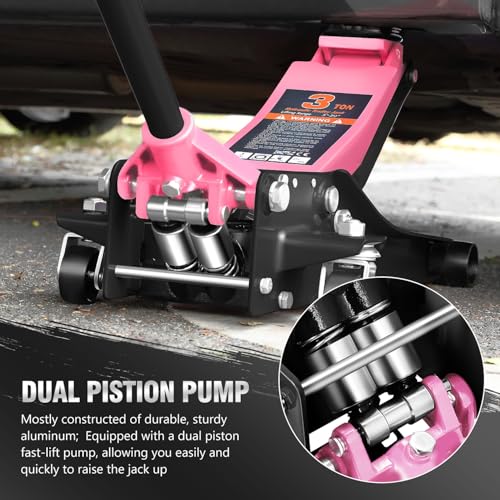 DNA MOTORING Floor Jack 3 Ton (6000 lbs) Capacity, Fast Lift Service Jack Low Profile Steel Heavy Duty Hydraulic Car Jack, Lifting Range 3"-20", Black, TOOLS-00475-BK