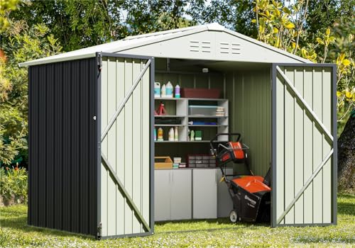 Greesum Outdoor Storage Shed 6 x 8 ft. Utility Tool Shed Metal Storage Garden Shed with Door & Lock for Patio Storage, Brown