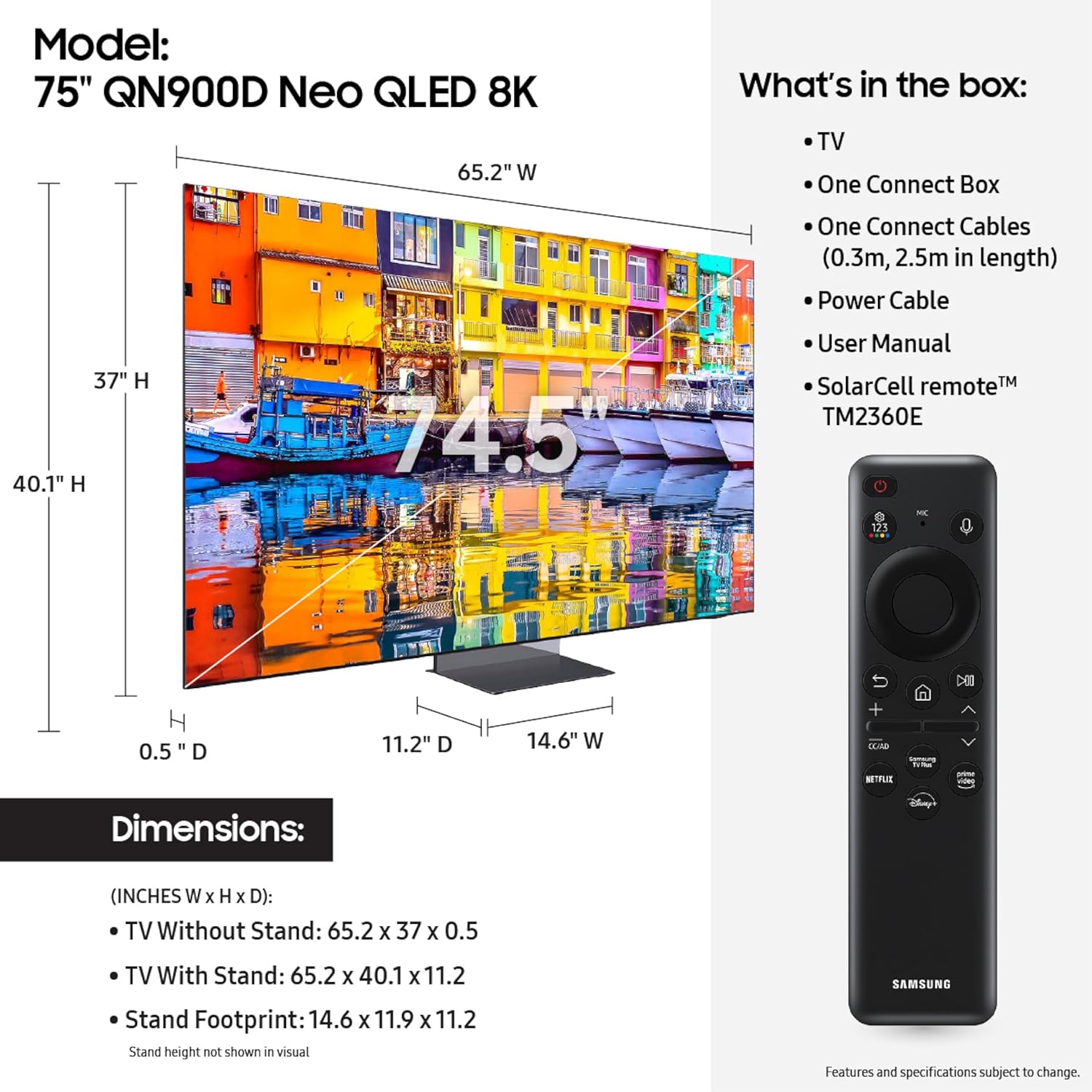 SAMSUNG 75-Inch Class QLED 8K QN900D Series Neo Quantum HDR Smart TV w/Dolby Atmos, Object Tracking Sound Pro, Infinity Edge, AI Motion Enhancer Pro, Alexa Built-in (QN75QN900D, 2024 Model) (Renewed)