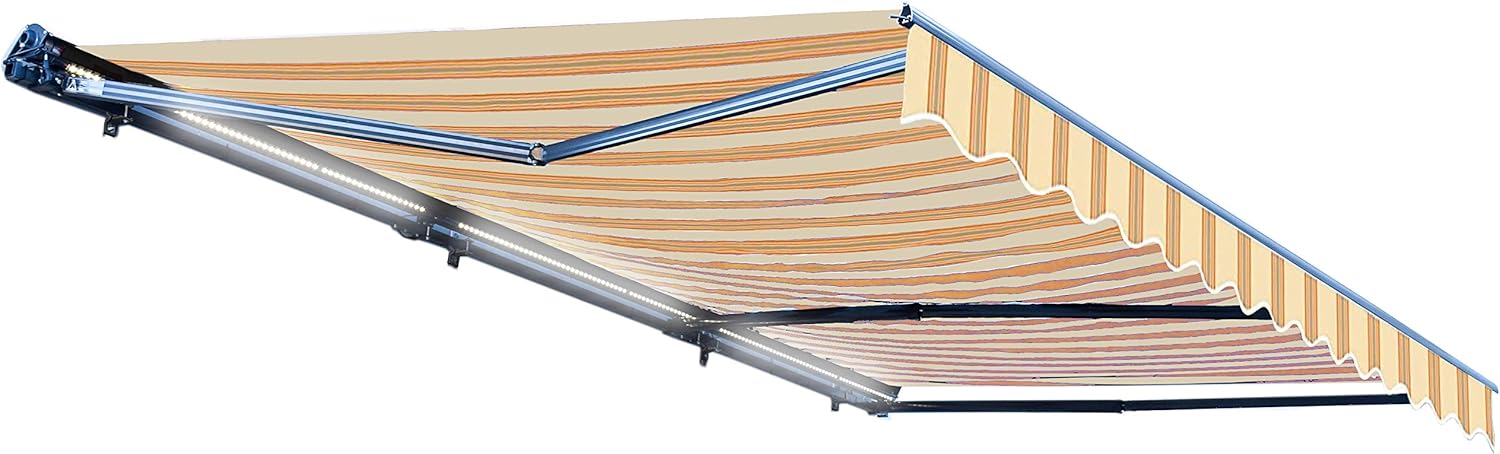 ALEKO Retractable 16x10 Feet Motorized LED Luxury Patio Awning - 100% Polyester Canopy, Cover, Sun Shade, Shelter for Yard, Deck, Balcony - UV Protection &ndash; Blue - AWCL16X10BLUE30