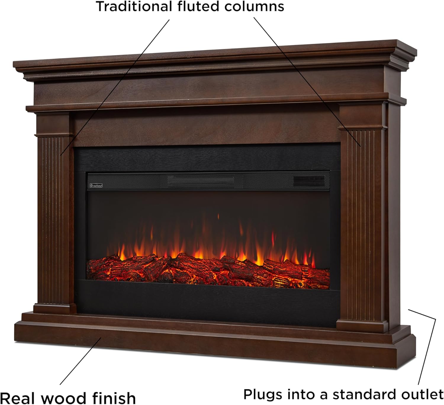 Real Flame Beau 59" Landscape Electric Fireplace with Mantel for Living Room or Bedroom, Replaceable Fireplace Insert Heater, Realistic Log and Flame Effect, Remote Control, Timer