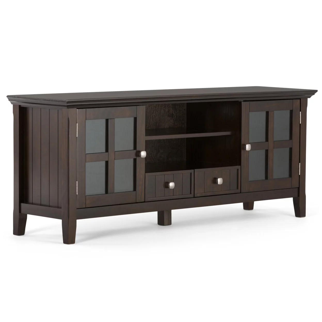 Acadian SOLID WOOD 60 inch Wide Transitional TV Media Stand in Light Golden Brown For TVs up to 65 inches