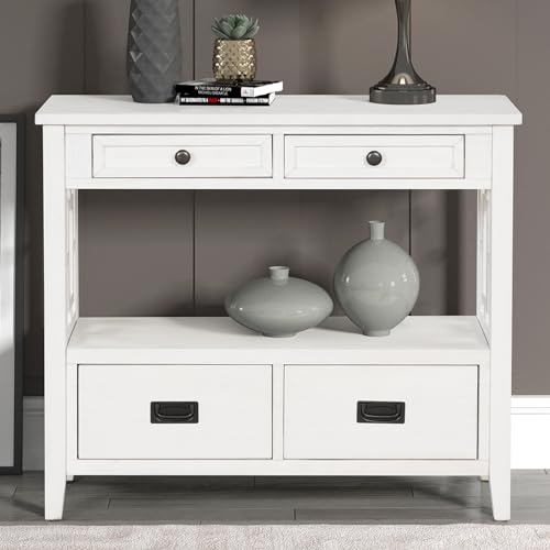 36" Console Table for Entryway Sofa Tables Narrow Long w/ 4 Drawers & 1 Storage Shelf,Farmhouse Accent Table Coffee Foyer Table Buffet Sideboard Credenza for Entry Way, Hallway, Living Room,Brown