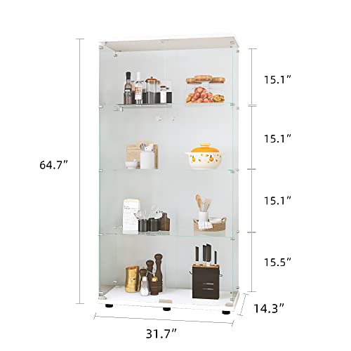 Glass Display Cabinet with Door, Floor Standing Curio Bookshelf for Living Room Bedroom Office (BLACK, 4 Shelf Double Door)