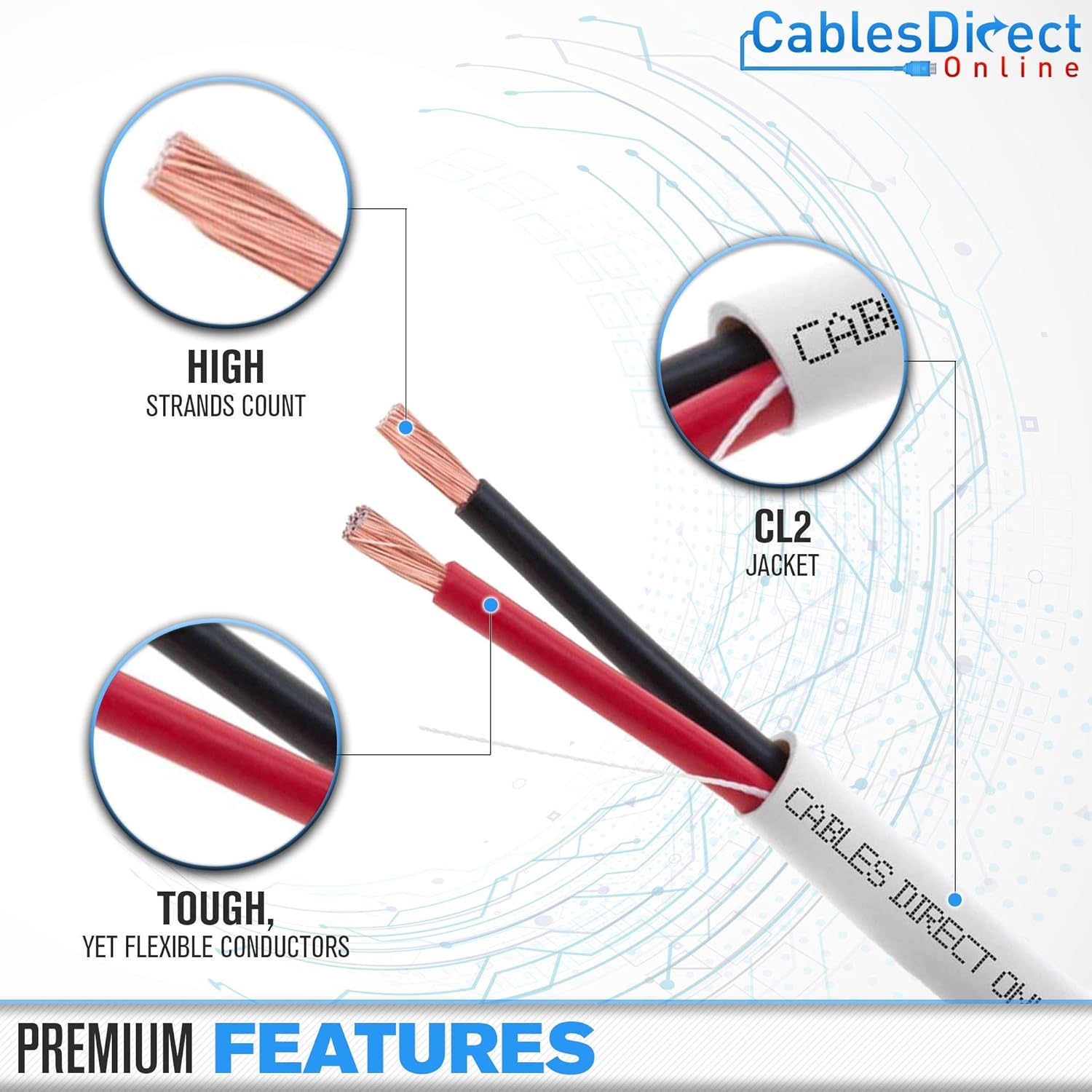 100ft 18AWG 2 Conductors (18/2) CL2 Rated Loud Speaker Cable Wire, Pull Box (for in-Wall Installation) (18AWG / 2 Conductors, 100ft) Pack of 2