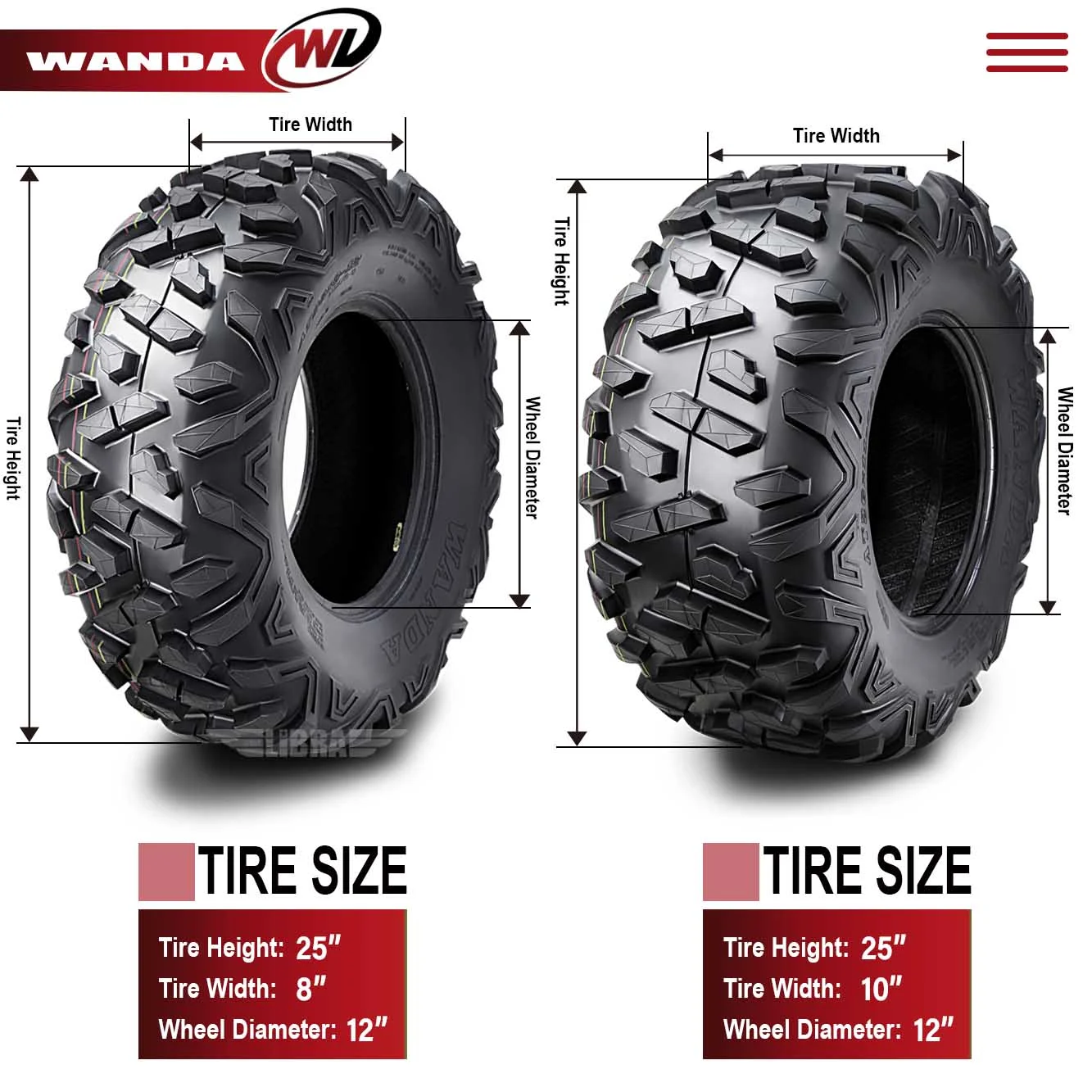 Set 4 WANDA ATV Tires 25X8X12 25X10X12 fit 14-17 Arctic-Cat 500/700 WILDCAT Trail Bighorn Style