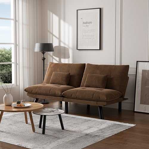 Warmiehomy Velvet Convertible Futon Sofa Bed, 70.87" Comfy Loveseat Sleeper Sofa with Adjustable Backrest Armrest and Wood Legs 2 Seater Small Couches for Living Room, Bedroom, Navy Blue