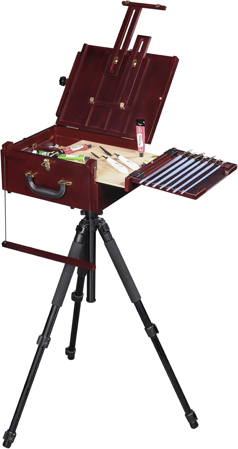 MEEDEN Artist Pochade Box,Portable French Easel,Sketch Easel Box with Storage,Plein Air Easel for Painting with Nylon Carry Bag,Makes Outdoor Painting Easy and Fun,Walnut