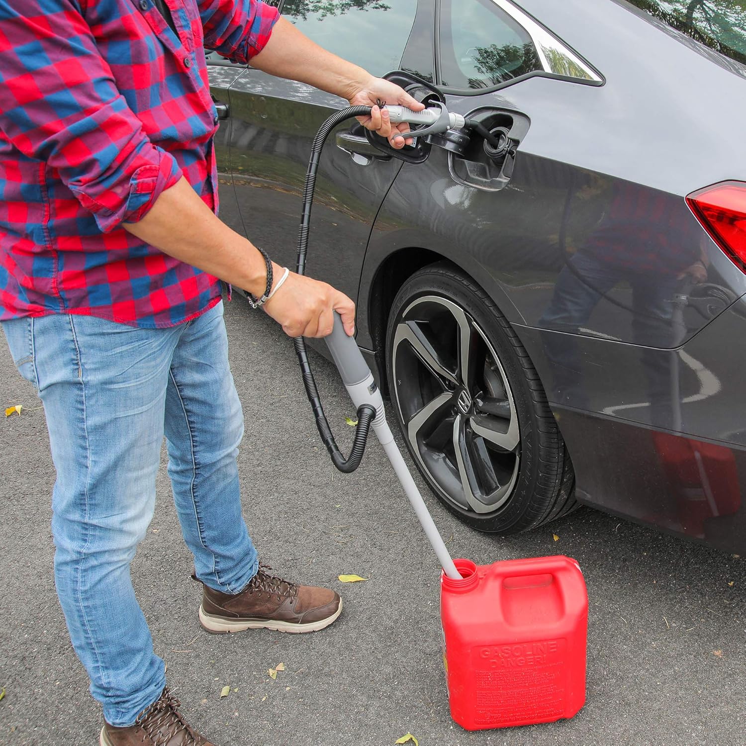 DEWAY Automatic Fuel Transfer Pump with Nozzle for Quick Flow Control & Stop, 3X More Powerful D Battery Powered, Extra Long Hose Fits All Size Cans, Portable Liquid Pump Transfers at 2.3 Gal/Minute Pack of 2