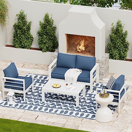 UDPATIO 8 Piece Aluminum Patio Furniture Set, Oversized Modern Outdoor Furniture Set with Olefin Fabric Cushion for Patio Deck Backyard, Dark Grey(with Waterproof Covers)