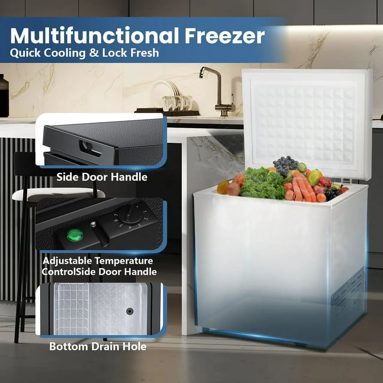 LHRIVER 1.8 Cu.ft Freezer Freestanding, Top Open Door Compact Freezer , Adjustable Temperature, Suitable for Home/Kitchen/Office/Restaurant (White)