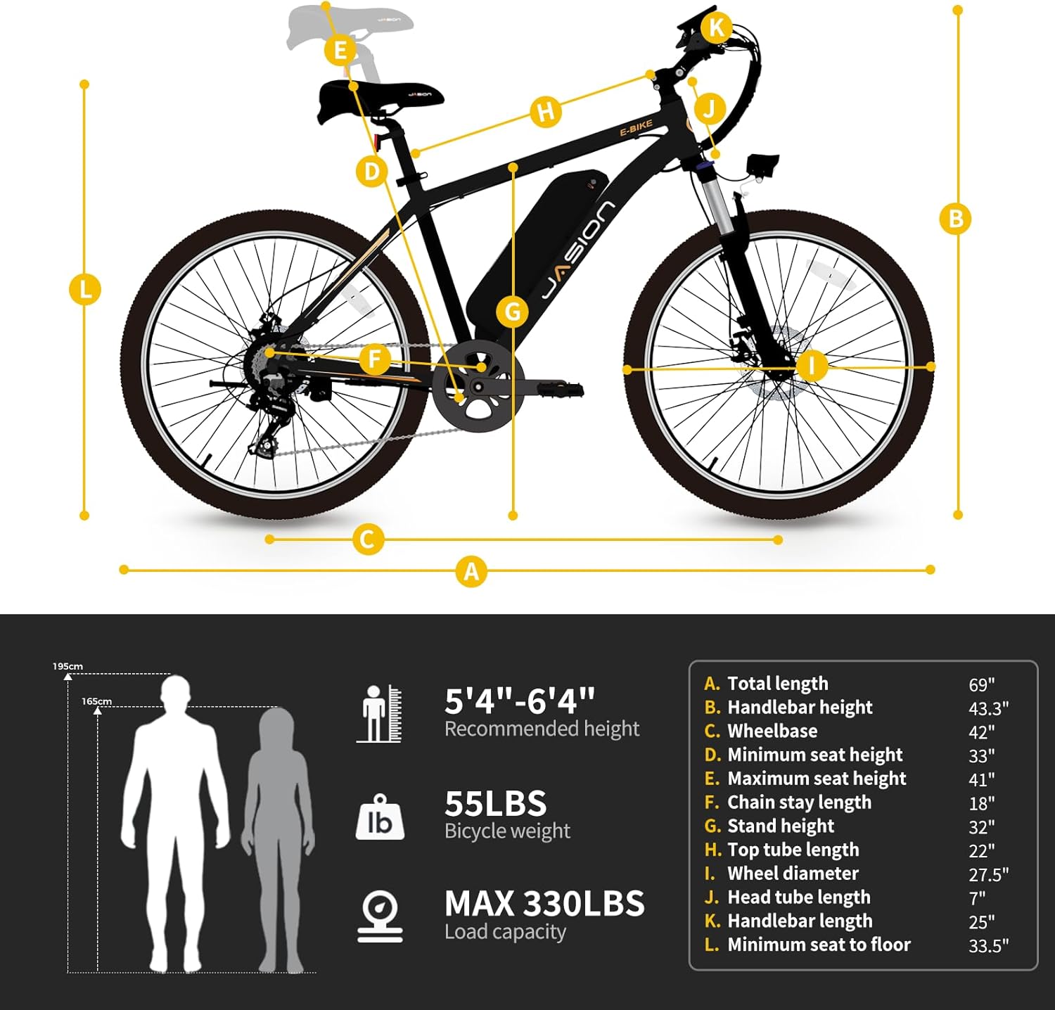 Jasion EB5 Plus 27.5" Electric Bike for Adults, 500W Brushless Motor (Peak 750W) Ebike, 25 MPH 480Wh Removable Battery Electric Mountain Bike with Front Fork Suspension