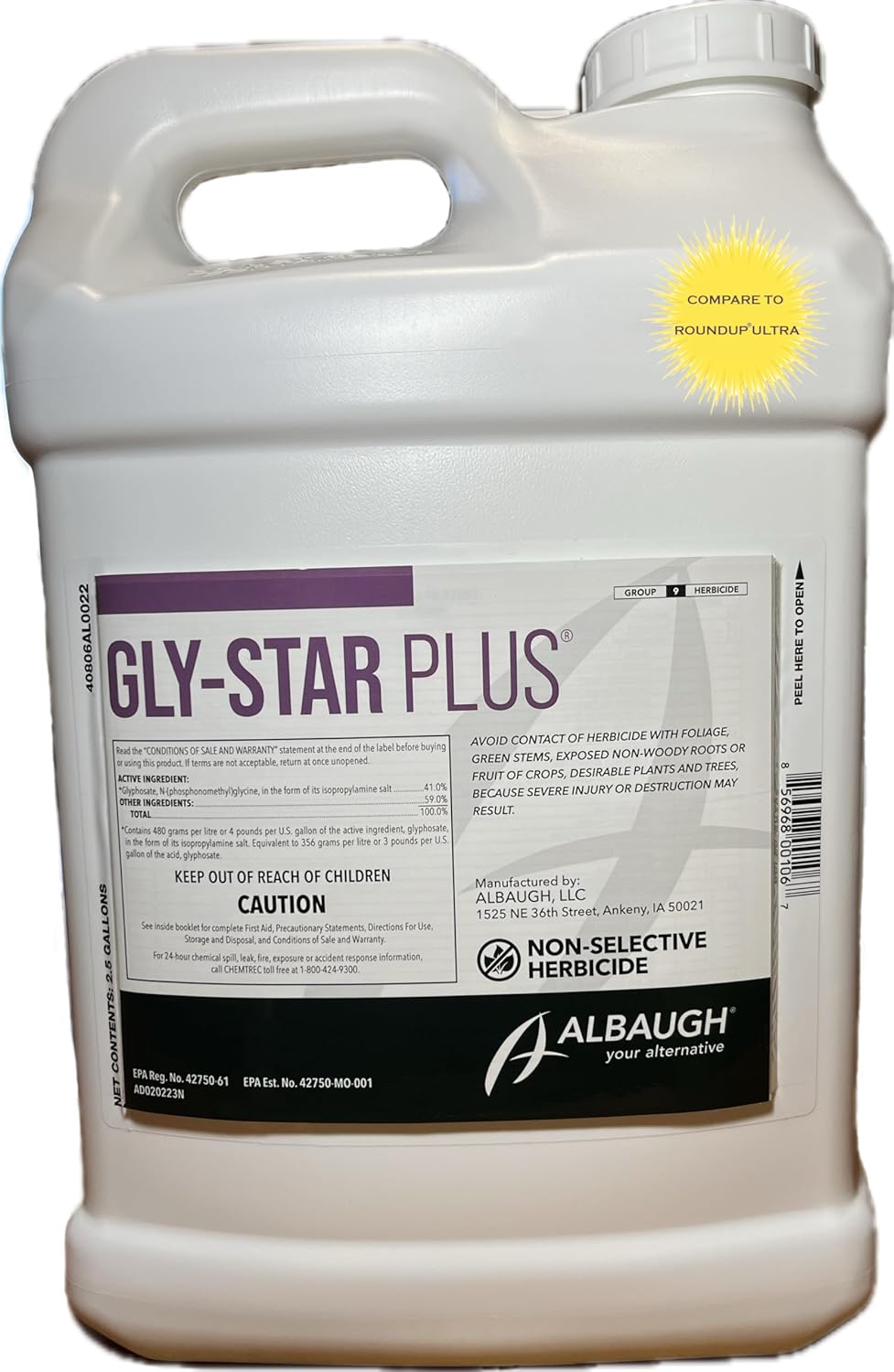 Gly Star Plus Herbicide (2 x 2.5 Gallon)- by Agri Star, Glyphosate Concentrate Herbicide with Surfactant (CASE Pack)