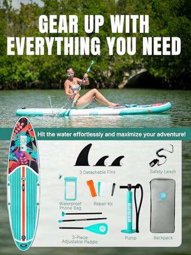 Niphean Inflatable Stand Up Paddle Board with SUP Accessories, Anti-Slip EVA Deck, 10’6’’ Inflatable Paddle Boards for Adults & Youth of All Skill Levels
