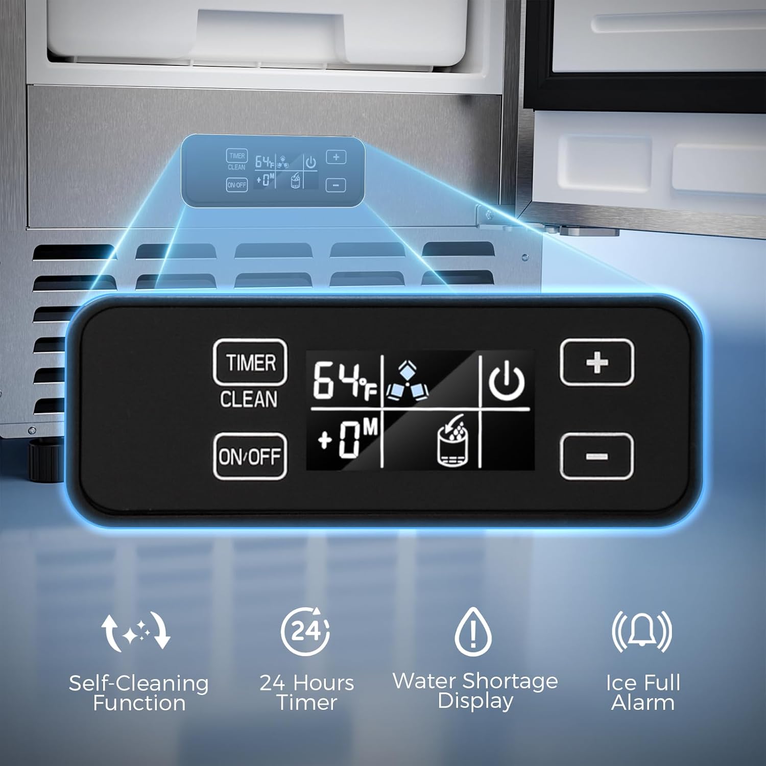 Kismile Under Counter Nugget Ice Maker Machine,66Lbs/Day,Built-in Freestanding Ice Maker with Drain Pump,Self-Cleaning & 24H Timer,18 Lbs Storage, Commercial Ice Maker for Home & Office(Silver)