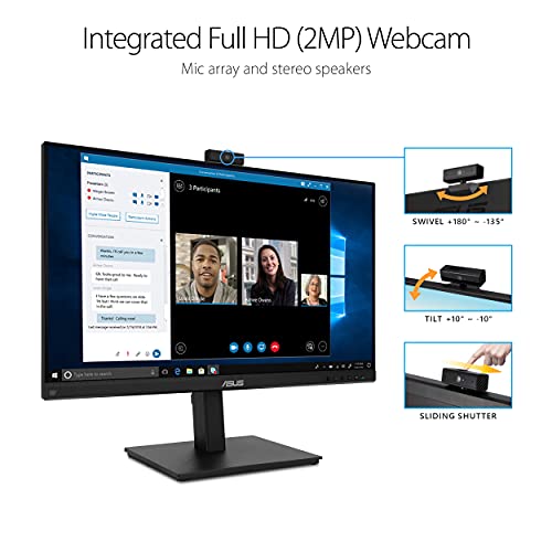 ASUS 27” 1080P Video Conference Monitor (BE279QSK) - Full HD, IPS, Built-in Adjustable 2MP Webcam, Mic Array, Speakers, Eye Care, Wall Mountable, Frameless