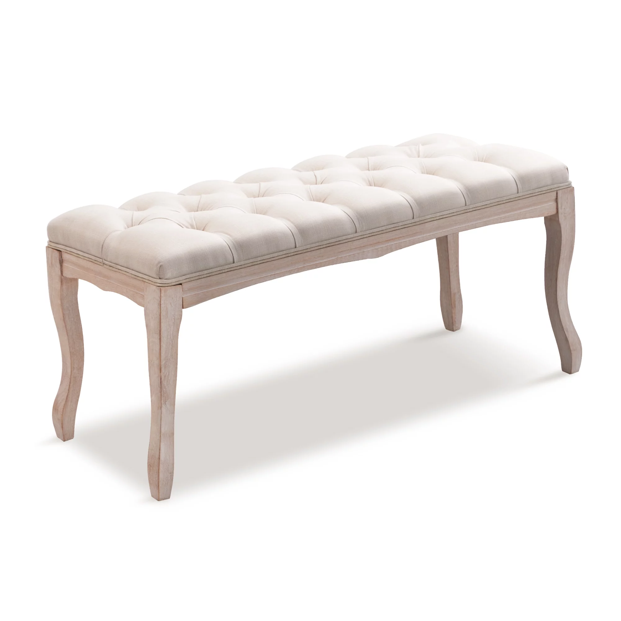 Pellebant Upholstered Tufted Bed Bench, Wood Ottoman Rectangular Footrest,Beige