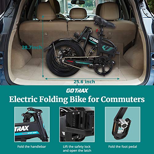 Gotrax EBE1 16" Folding Electric Bike, Max Range 25Miles(Pedal-assist1), 15.5mph by Peak 500W,Rear Suspension Commute Electric Bicycle for Adult/Teens