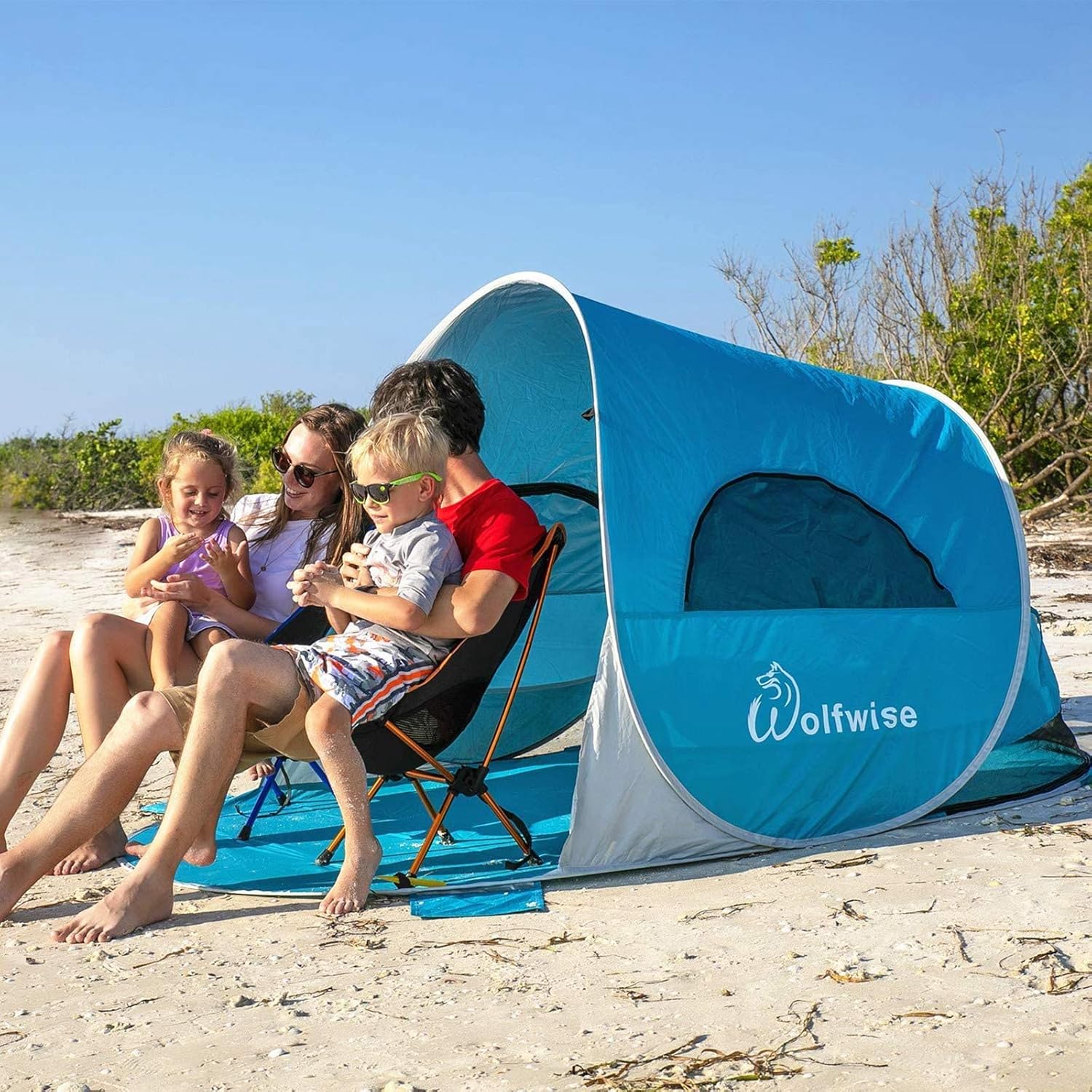 WolfWise UPF 50+ Easy Pop Up 3-4 Person Beach Tent Sport Umbrella Instant Sun Shelter Tent Sun Shade Baby Canopy