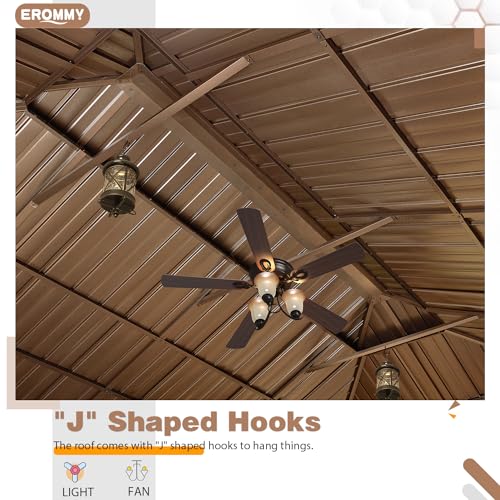 EROMMY 14'x20' Hardtop Gazebo Double Roof Galvanized Steel Canopy Outdoor Aluminum Frame Permanent Metal Pavilion with Netting and Curtains for Patio Backyard Deck and Lawns