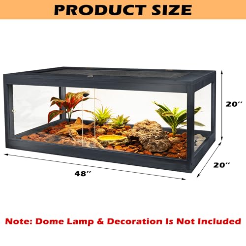 Reptile Terrarium Up to 81 Gallon, Reptile Habitat, Bearded Dragon Tank with Metal Mesh Roof, Suitable for All Types of Reptile, Lizard, Snakes (Black, 63 Gallon (40x20x20 Inch))