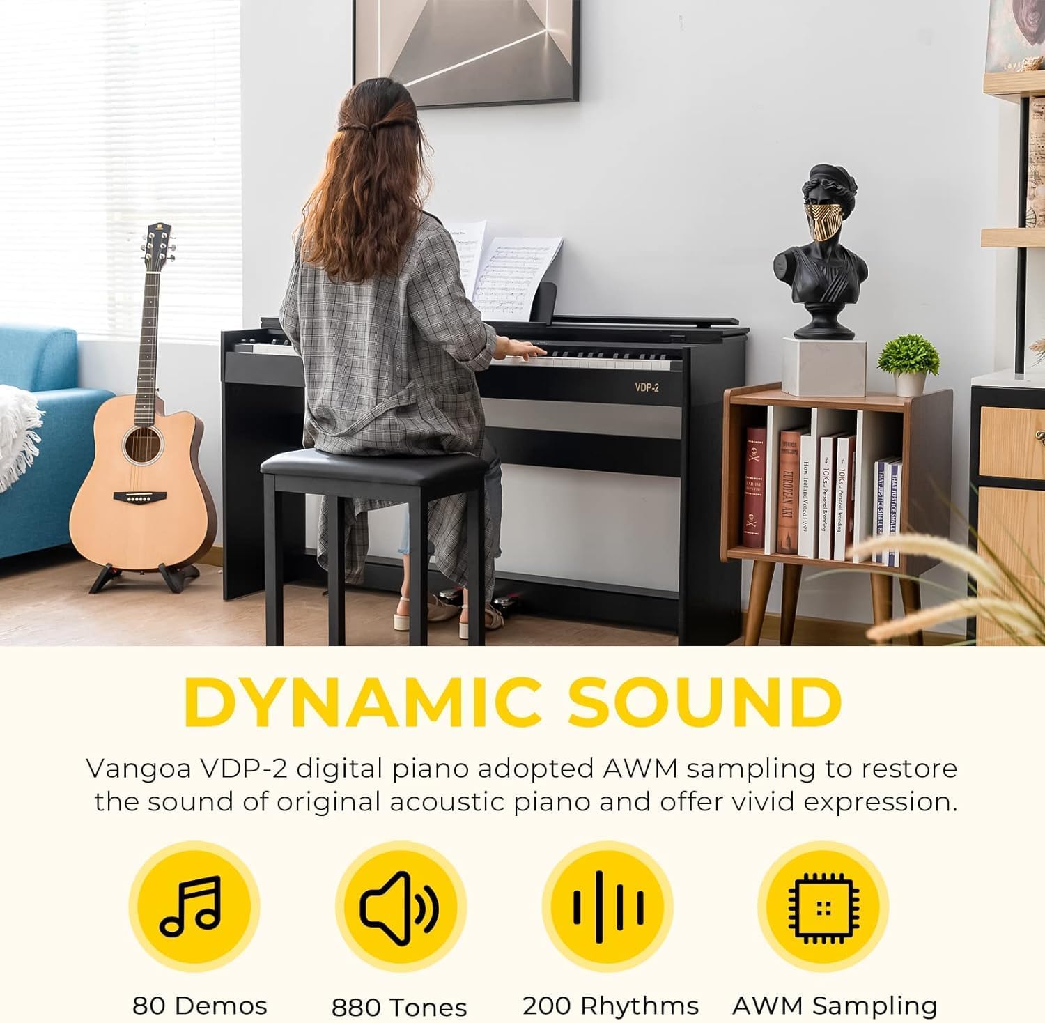 Vangoa Digital Piano 88 Keys Weighted Hammer Action Home Digital Piano Full size with Furniture Stand, Flip Key Cover, Three Pedals and Power Adapter