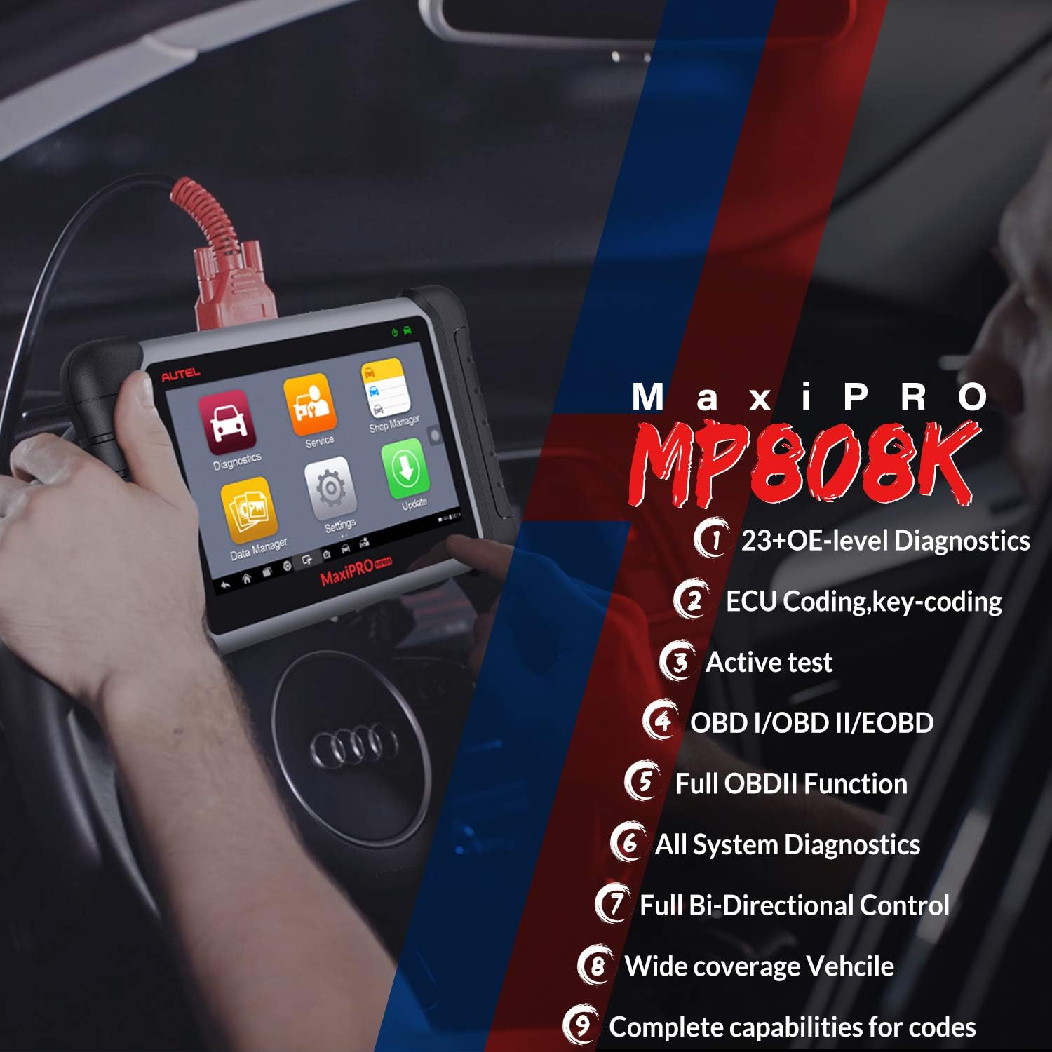 Autel MaxiPro MP808K Diagnostic Scan Tool - 2022 Newest OE-Level Same Function as MS906/DS808K,Bi-Directional Control, 30+ Services, Injector Coding, Oil Reset, EPB, BMS, SAS, DPF, ABS Bleed